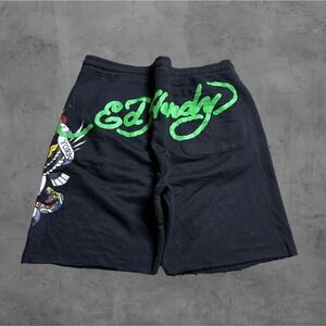 Ed Hardy Mens Black Graphic Print Sweat Shorts Size L Tattoo Skulls